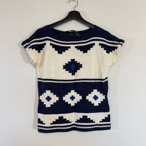 Lauren Ralph Lauren Denim Navajo Southwestern Tribal Cotton Knit Top – Size M